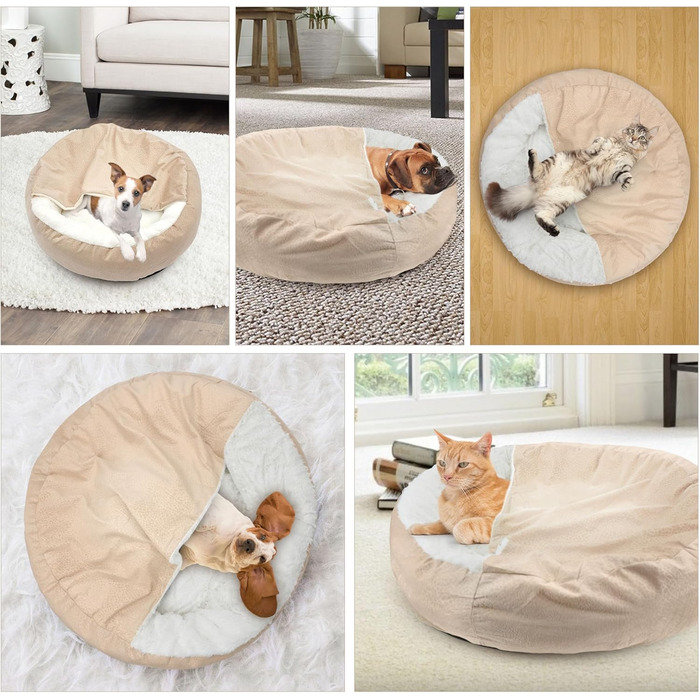 Кругле ліжко для собак та котів, плюшеве, Ø 60 см, до 12 кг, бежеве