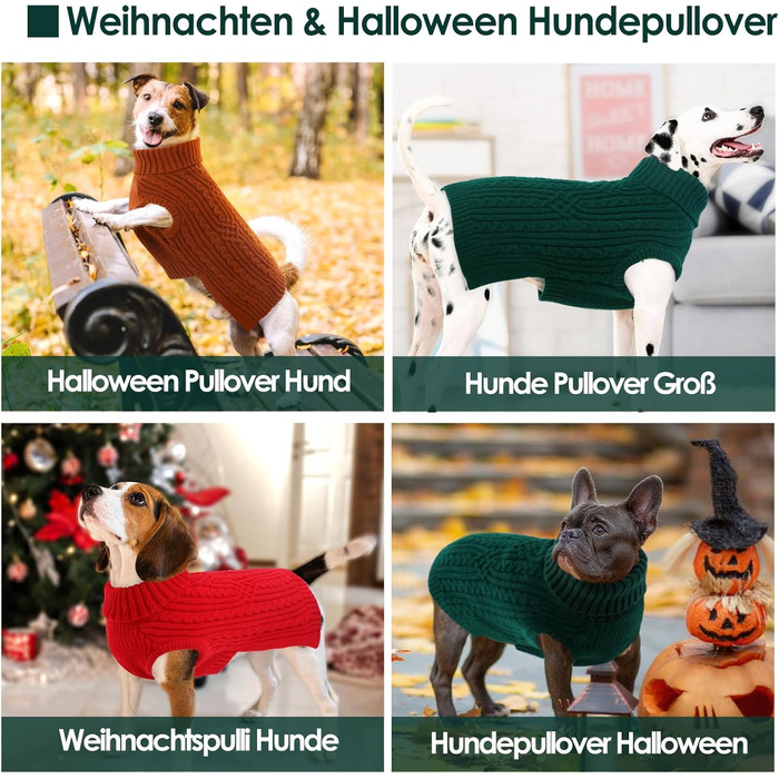 Теплий зимовий пуловер для собак AOFITEE з коміром-стійкою, для такс та маленьких порід, зелений (S)