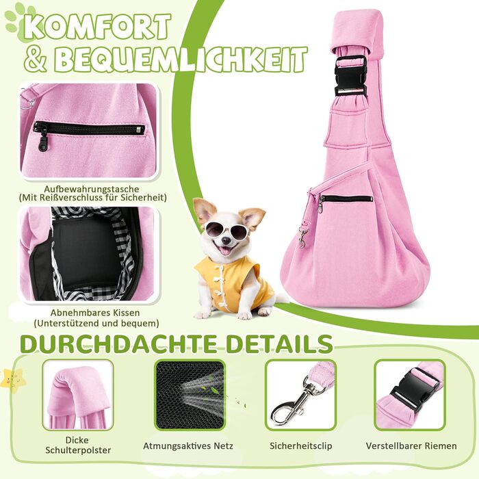 Транспортувальна сумка для собак та котів ALLSOPETS, дихаюча, з безпечною повідком, для подорожей та до ветеринара (Оливковий, Блідо-рожевий)