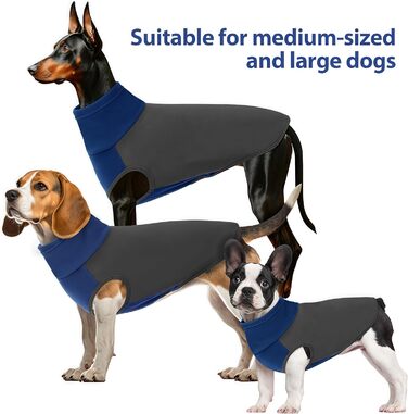 Пуловер для великих собак з флісу, ультра м'який, без рукавів, з високим коміром (XXL, обхват грудей: 62 см, сірий)