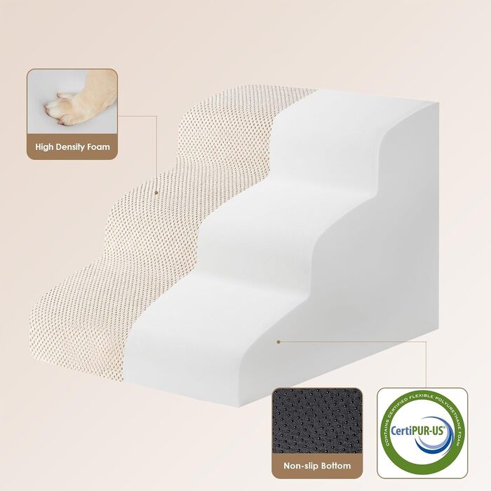 Сходинки для собак EHEYCIGA: компактні та зручні для маленьких собак, 40 см заввишки, 3 сходинки, з миючим покриттям та антиковзким покриттям, бежевий колір (40 x 57 x 40 см)