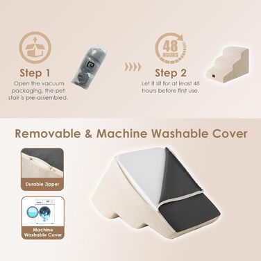 Сходинки для собак EHEYCIGA: компактні та зручні для маленьких собак, 40 см заввишки, 3 сходинки, з миючим покриттям та антиковзким покриттям, бежевий колір (40 x 57 x 40 см)