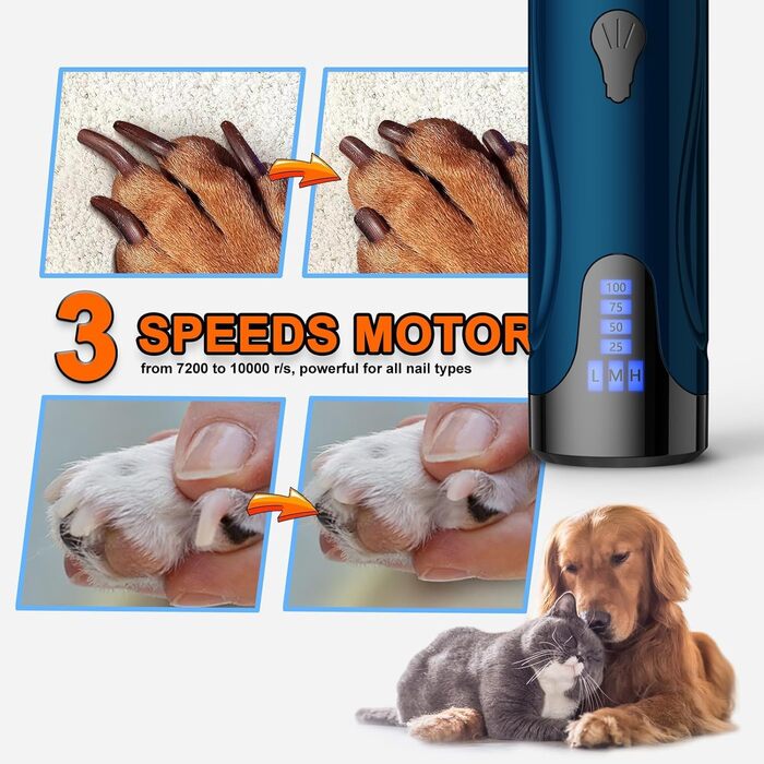 Електричний точилка для кігтів собак YABIFE, 3 швидкості, синій