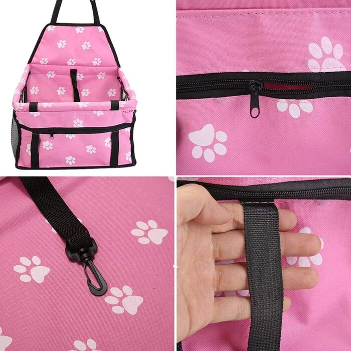 Автокрісло для собак, водовідштовхувальне, дихаюче, для малих та середніх порід, безпечне, миється, переноска для тварин (рожевий, кістка)