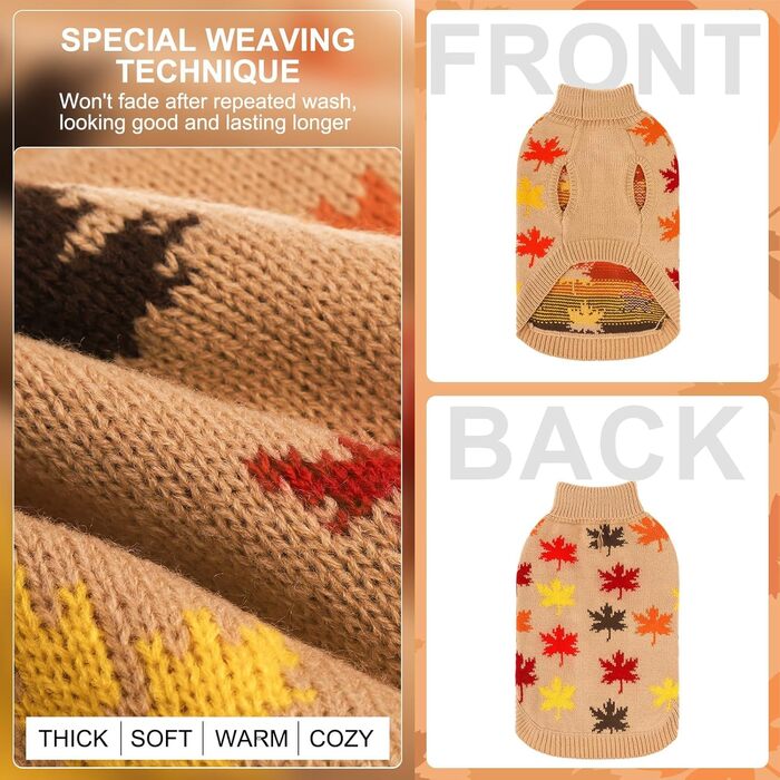 Пуловер для маленьких собак BEAUTYZOO, рогатий пуловер, теплий зимовий одяг, для холодної погоди, одяг для маленьких та середніх собак, цуценят, дівчаток та хлопчиків, хакі, розмір M (спинка: 41 см, груди: 53 см, шия: 33 см)