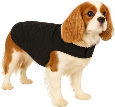 Теплий дощовик для собак Flamingo Bonnie чорного кольору, розмір 40-48 см, преміум-якість, водонепроникний, можна прати при 30°C, з клямками, плюшевий підкладка