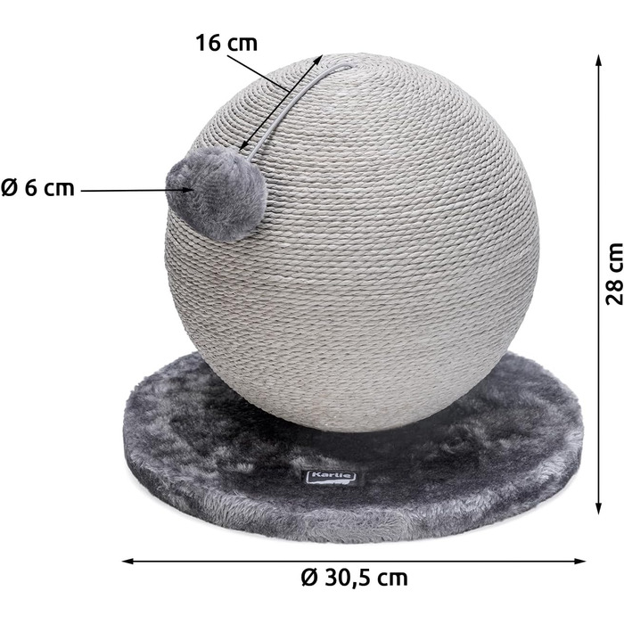 Karlie Kratzball Bolly - іграшка-царапка для котів, сіра, 30,5 x 30,5 x 28 см