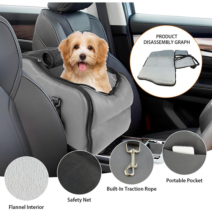 Автокрісло для собак та котів LIROPAU – зручне та безпечне автокрісло для маленьких тварин з захисними гаками та регульованими ременями