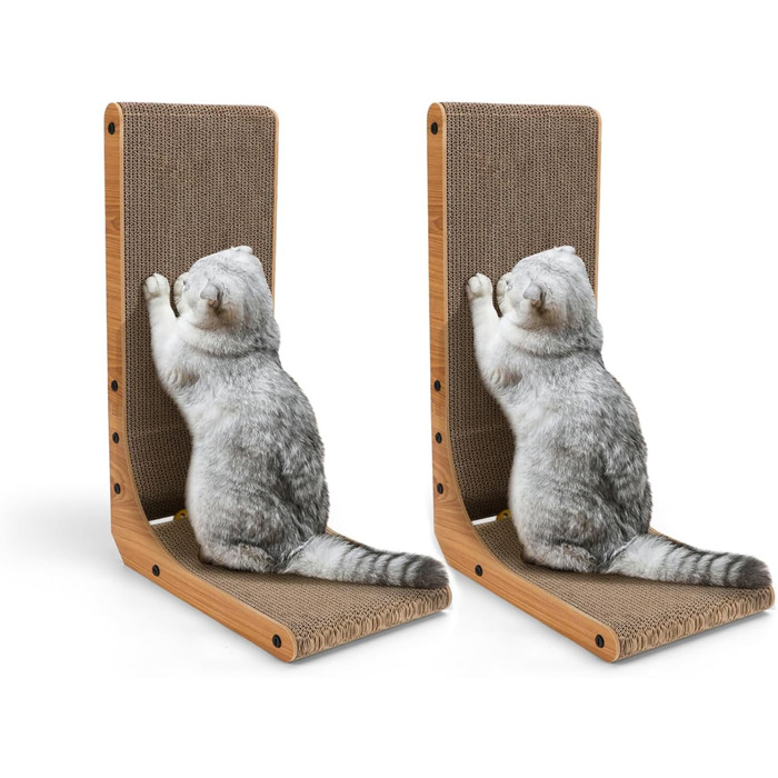 Котячий когтеточки Nobleza L-подібний, 60 см, з іграшкою, з гофрокартону, для стіни та кута