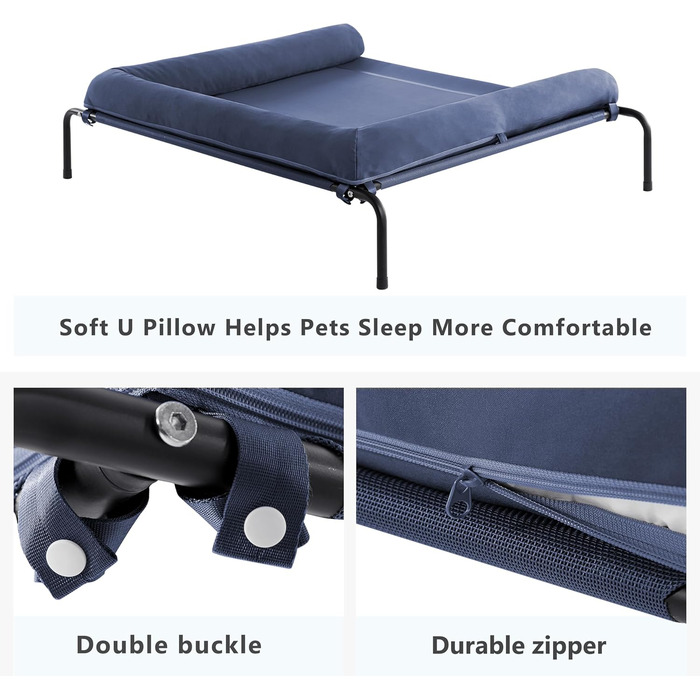 WESTERN HOME Охолоджуване собаче ліжко з підняттям для великих собак, для вулиці, портативне, з дихаючою сіткою, преміум-якість, знімний чохол (147 x 107 x 24 см, Темно-синій)
