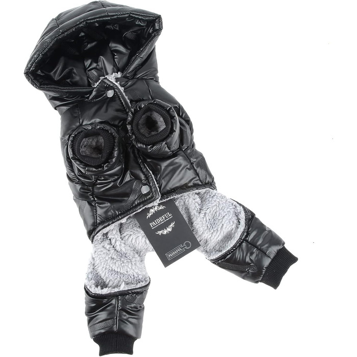 PAIDEFUL Зимовий теплий пуховик для собак - куртка з капюшоном, водонепроникна, для чихуахуа та інших маленьких порід, чорний, S (довжина спини 20 см, обхват грудей 32 см)