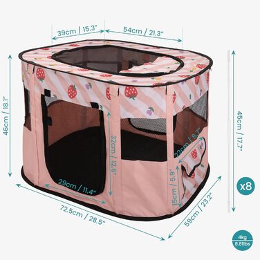 Зручний вольєр для тварин Belle Vous Pinker: для собак та котів, розкладний, дихаючий, знімний верх, для дому та вулиці