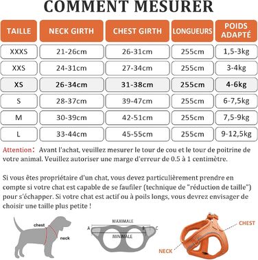 Нашийник для котів Qianruida з повідком, регульований, зручний, дихаючий, світловідбиваючий (Помаранчевий, XS)