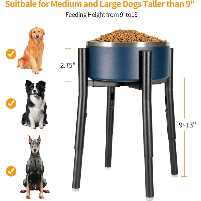 Підставка для миски для собак PROERR, регульована, висока, металева, 20-30,5 см, 40,6 см