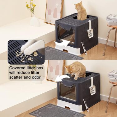 Туалет для котів Suhaco з кришкою, лопаткою та верхнім входом, XXL, 51x38x41 см