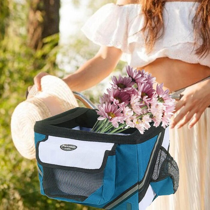 Переноска для собак на велосипед, передня, для маленьких собак та котів, сумка на кермо, Oxford, для походів та пікніків, рюкзак-переноска для цуценят, дихаюча (Блакитна)