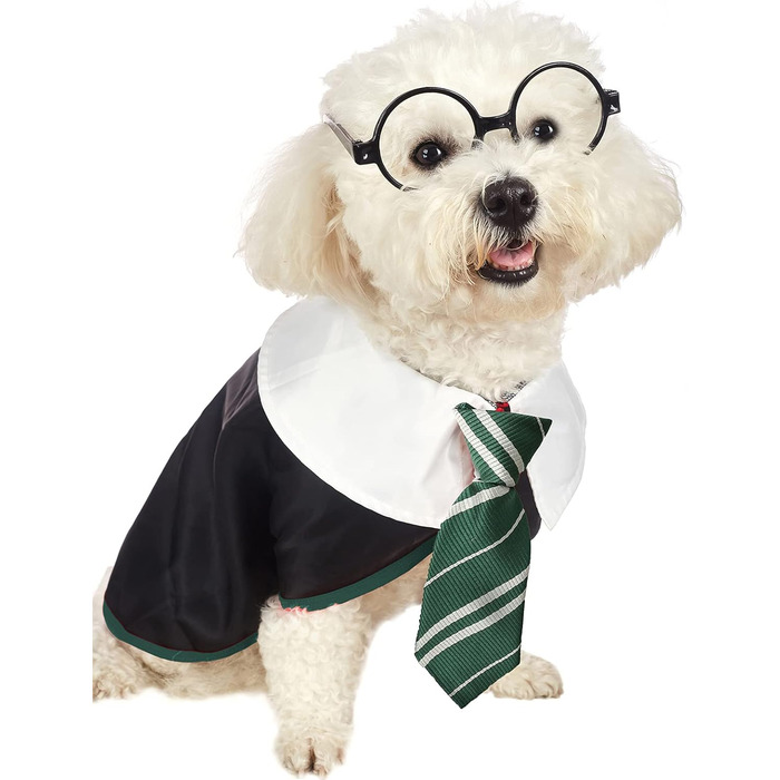 Сорочка для собак на Хелловін Impoosy: костюм кота-чаклуна, мила та м'яка сорочка з окулярами (розмір M, обхват шиї 35,6 см), чорний