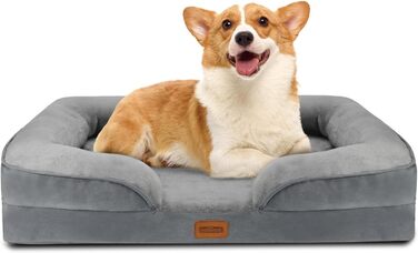 Ортопедичне ліжко для собак Nobleza, середній розмір, 71x58x17 см, з піною з пам'яті, кошик для собак, диван для собак, водонепроникний, з високим бортиком, матрац для собак, сірий (L 89 x B 63 x H 17 см)