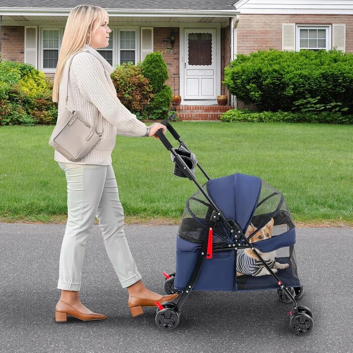 Візок для собак та котів до 18 кг, складаний, легкий, з сітчастими віконцями та 4 колесами