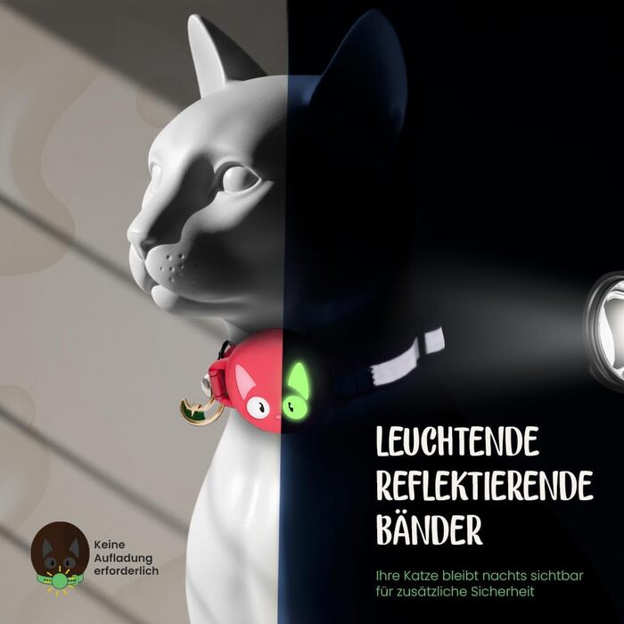 Нашийник для кота KittyTag з аксесуарами, сумісний з Apple Airtag, світловідбиваючий та світловий, GPS, з захистом від задушення, регульований (червоний)