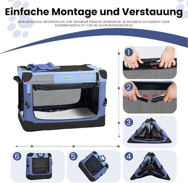 Складана переноска для собак Gardner Pet Hundebox, 66x48x48 см, з ручками та ковдрою для котів та собак до 15 кг, блакитна
