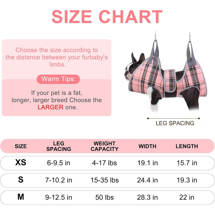 Гамак для грумінгу собак BeautyZoo з регульованою шлейкою та сталевим гребінцем, фіксатор для догляду за тваринами для підстригання нігтів та стрижки, ідеальний гамак для собак для безпечного та безстресового догляду XS (відстань між ногами: 1.8-2.4 м / М