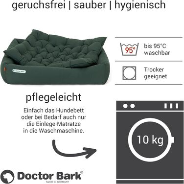 Ортопедичне ліжко для собак Doctor Bark - великі породи, XXL (110x100 см), зелене, миється до 95°C