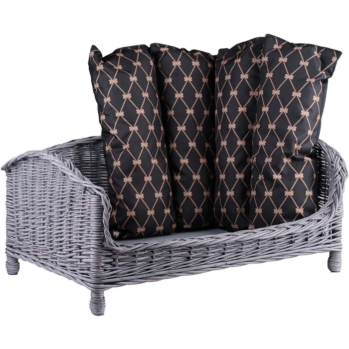 Корзина для собак та котів з плетеної лози з м'яким лежаком - сіро-чорний колір, 54x32x25 см