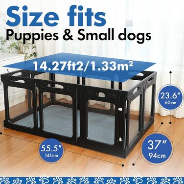 Клітка для собак Qoility, прозора, з дверцятами, 61 см, 12 панелей, чорна