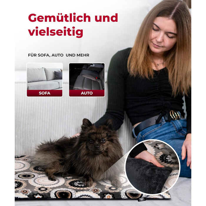 Підстилка для собак XS (45x65 см) – Двостороння, м'яка, з наповнювачем 3 см – Ідеально для дивану, авто та переноски – Виготовлено в Німеччині (55 x 75 см, Мандала Антрацит)