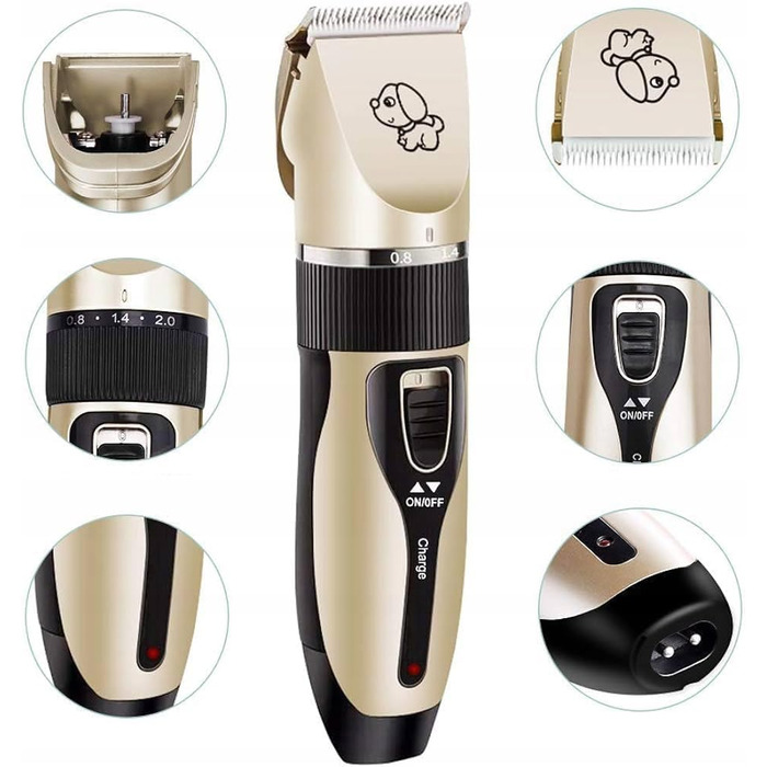 Машинка для стрижки собак та котів LTC бездротова з акумулятором, тиха, з керамічним лезом, USB, XXL набір: 4 насадки, пилка, ножиці для кігтів, гребінець для собак