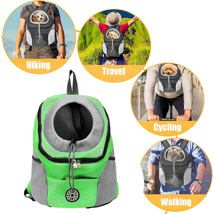 Рюкзак-переноска для собак та котів, до 10 кг, зелений, для подорожей та активного відпочинку