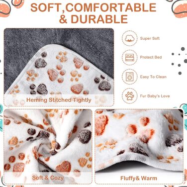 М'яка ковдра для морських свинок та тварин (60 x 40 см) з малюнком лапок - вбираюча, для клітки, миється, з флісу