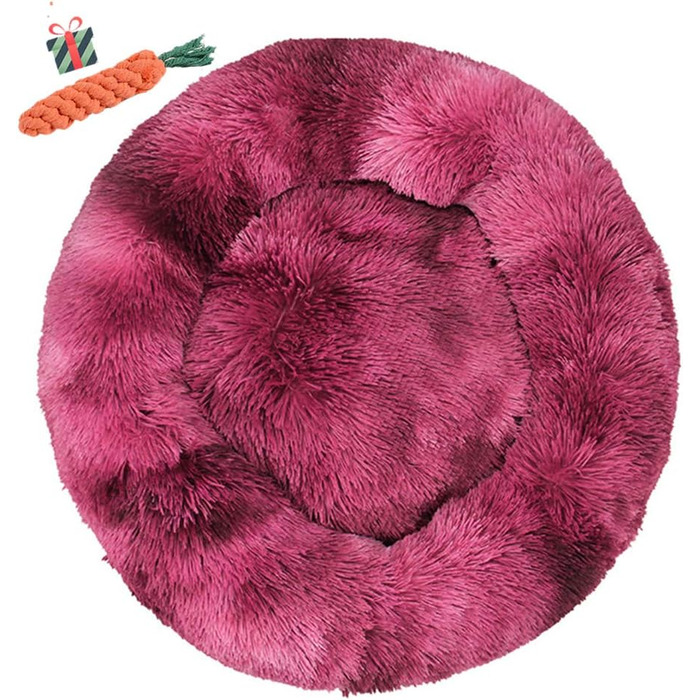 Кругле ліжко для собак FANSU з м'якого плюшу, коврик для котів, антиковзаюча база, розмір 80 см, Tie-Dye-Fuchsie