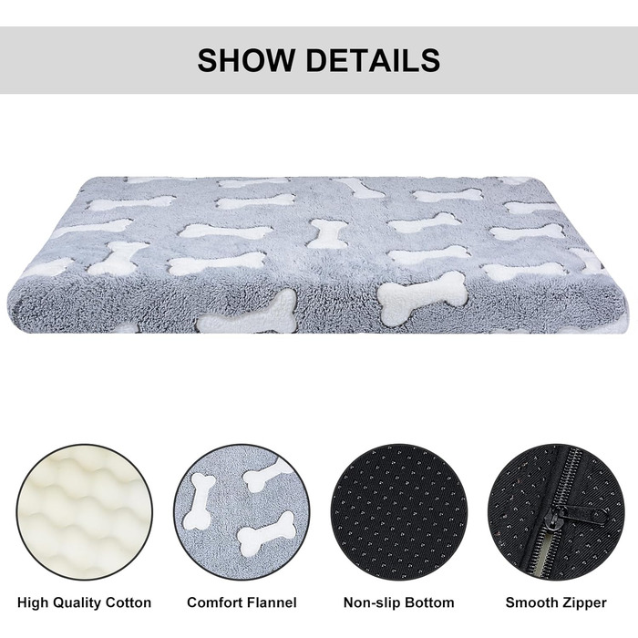 Килимок для собак Qoosea з Memory Foam, 50х40 см, сірий. Килимок для котів та собак середніх порід, миючий, з антиковзною основою