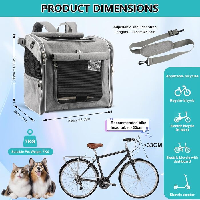 Фаркоп для собак Haiou: стабільний велосипедний кошик до 7 кг, не підходить для електровелосипедів | Безпечний та комфортний, з патентованим кріпленням, вологостійкий