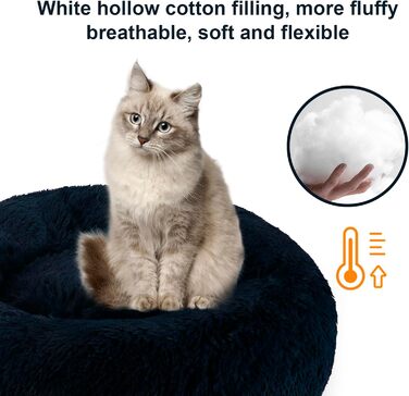 Кішка ліжко Aspand, м'яке, діаметр 60 см - зручне ліжко для котів з неслизьким дном для теплого та затишного сну (60x60x18 см, Темно-синій)