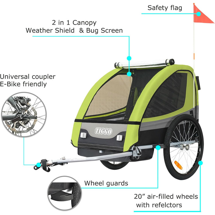 Дитячий причіп Tiggo 2-в-1 для велосипеда, Jogger, 50402 (Зелений)