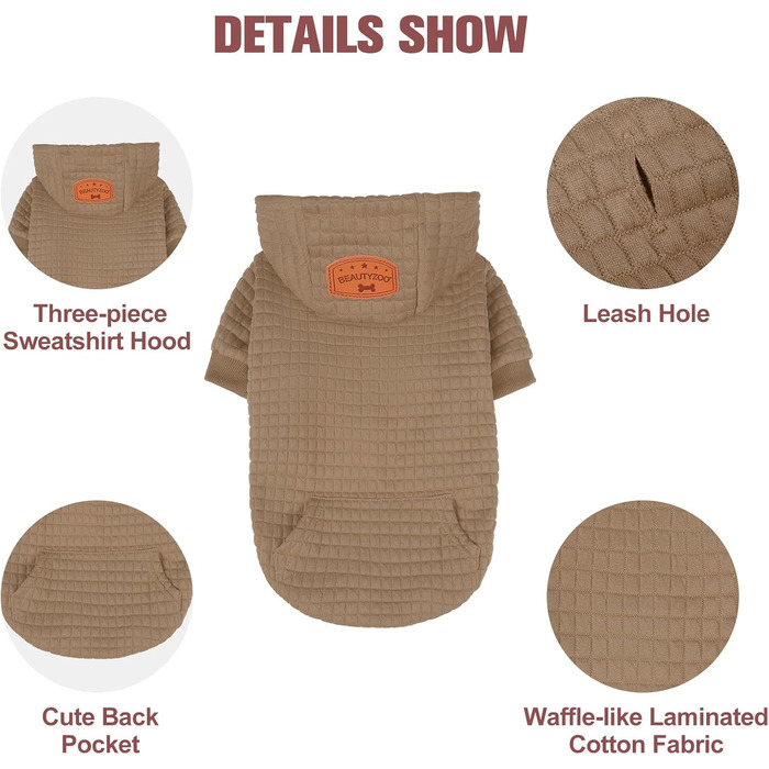 Світшот для великих собак BEAUTYZOO з кишенями, одяг для собак, підходить для маленьких та середніх собак, хлопчиків та дівчаток, матеріал – вафельна ламінована бавовна, халат для домашніх тварин з отвором для шапки, розмір 2XL (Спина: 69 см, Груди: 90 см