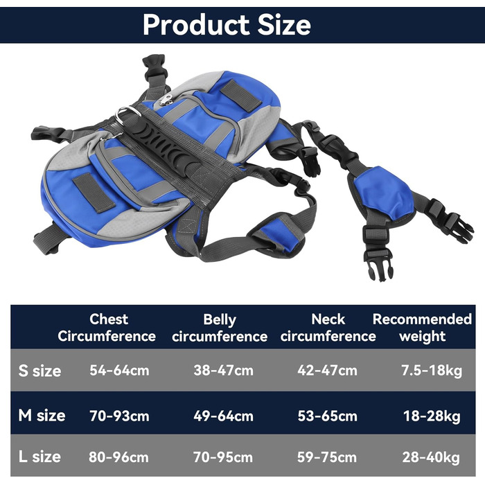 Рюкзак для собак Cyrank, набір посуду, жилет для собак, сумка для спорядження, рюкзак для собак, сумка для подорожей з відбиваючими смугами, жилет для собак Cyrank для великих собак (M)