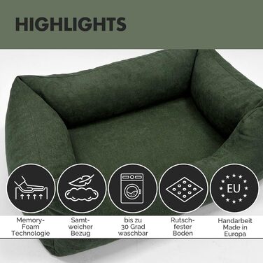 Ортопедичне ліжко для собак Emma | Ліжко-кошик для великих та середніх собак (Оливковий, 105x75 см)