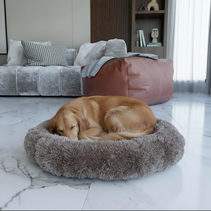Кругле ліжко для собак Benno® BALU 70x70x16 см, кавовий колір, м'яке ліжко з поліестеру, з поліпропіленовою начинкою, миється, з неслизьким дном, з іграшкою-кісткою