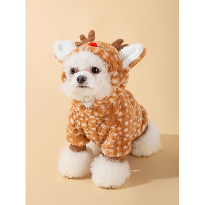 Костюм для собак AZA Rentier (Олень), теплий зимовий костюм, нарядний халат з капюшоном, для маленьких собак, розмір L (4.1 - 9lb--12lb), колір: оленячий коричневий