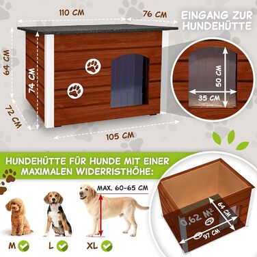 Будка для собак Outentin - XL, 76x60x60 см, тепла та вологостійка, для середніх собак, сучасний дизайн, горіховий колір