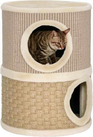 Котячий будиночок PawHut з когтеточкою, 79 см, 3 яруси, когтеточка з сизалевого мотузка, плюшеве гніздо, для великих котів, бежевий+коричневий