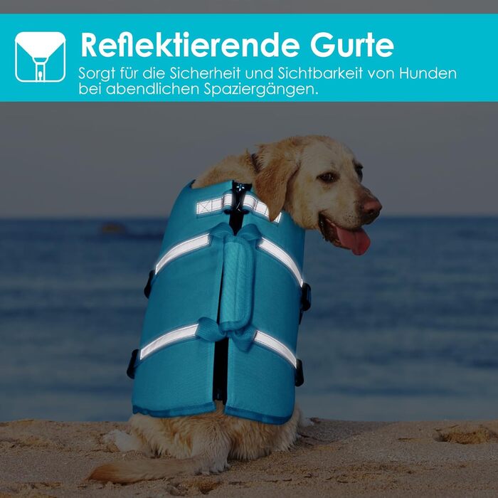 Спасальний жилет для собак AOFITEE XXL, великий розмір, з ручкою, світловідбиваючий, високоплавучий, для великих собак, блакитний