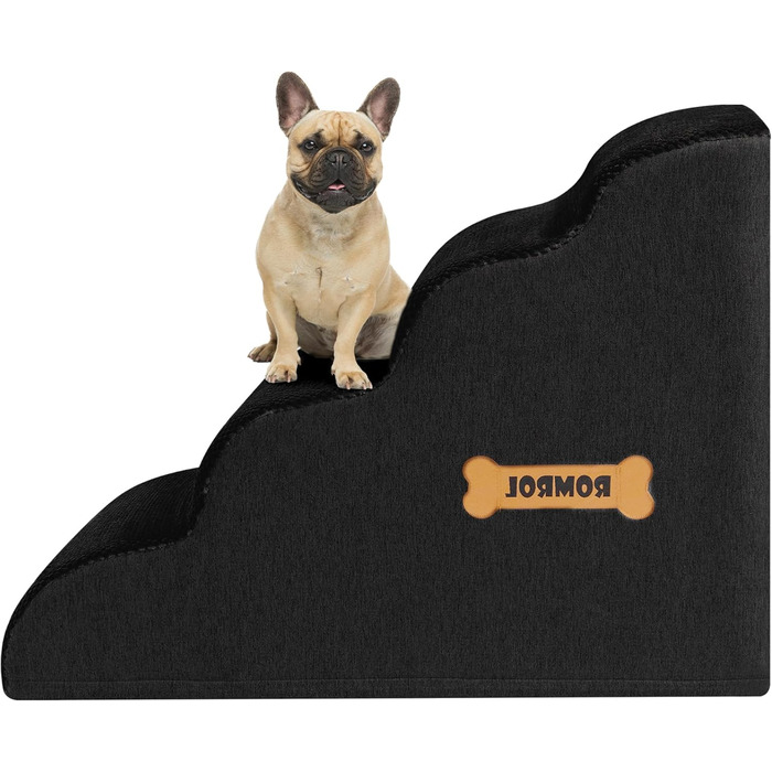 Сходинка для собак та котів Romrol – 4 сходинки, чорний колір, з неслизьким покриттям, з Memory Foam, для захисту суглобів