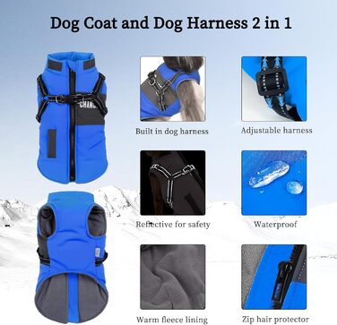 Теплий зимовий одяг для собак, куртка та жилет для маленьких та середніх порід, з світловідбиваючим жилетом, блакитний (S, блакитний)