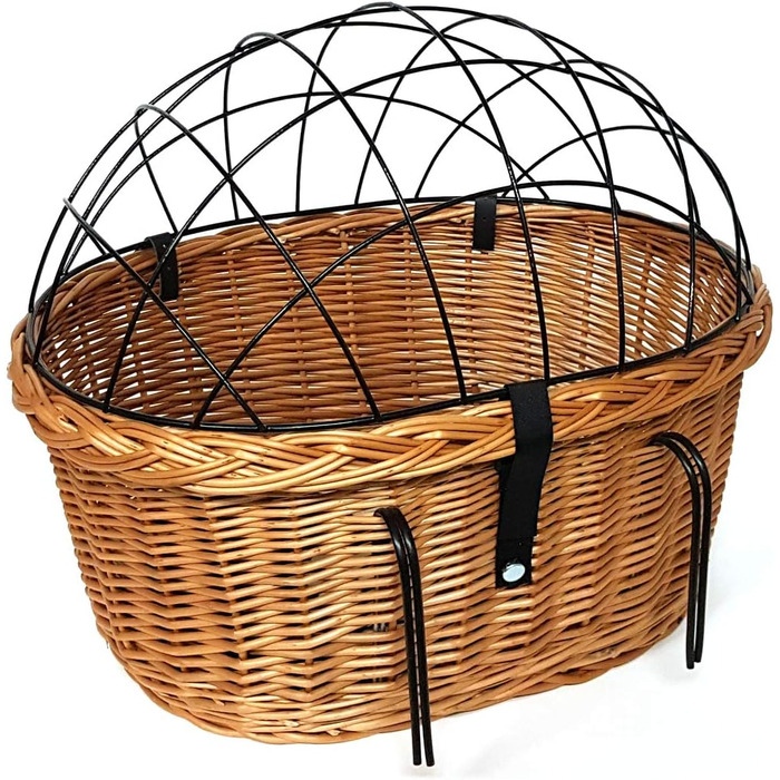 Кошик для велосипеда XXL для собак, плетіння з лози, овальний з гратами, 56 x 44 см (N-S) + подушка