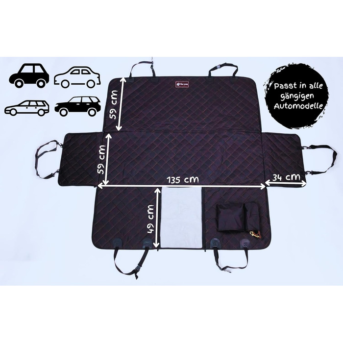 Захист сидінь автомобіля ForYou® з підстилкою для собак - Водовідштовхувальний захист сидінь для собак з боковими панелями та віконцем, стійкий до подряпин, преміум-якість, Made in Germany